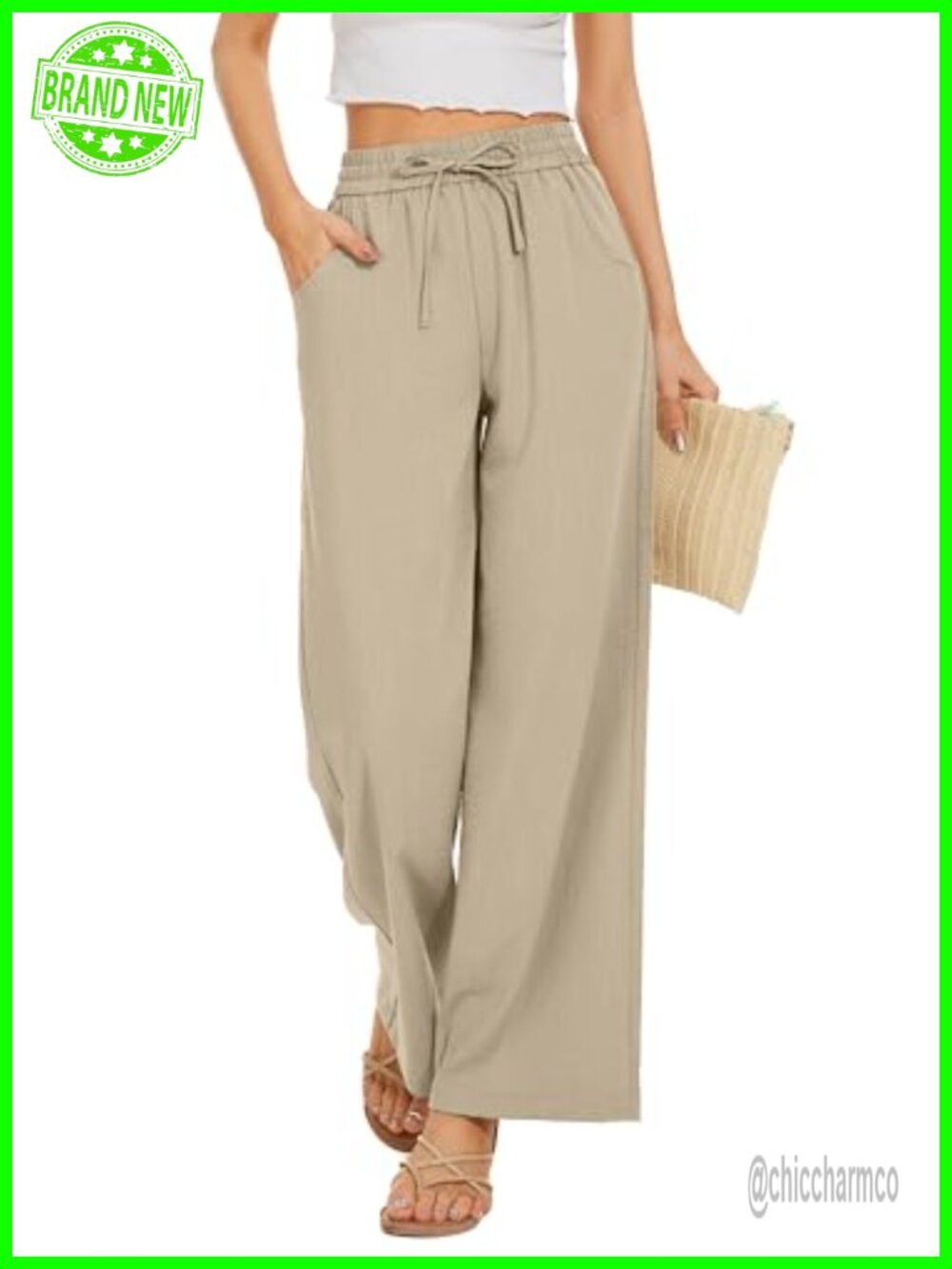 KICZOY Women Flowy Wide Leg Palazzo Pants Drawstring Waist Loose Fit Pockets